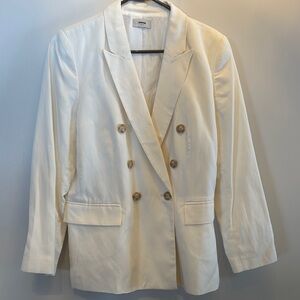 LOFT Cream Double-Breasted Blazer with Wide Lapels